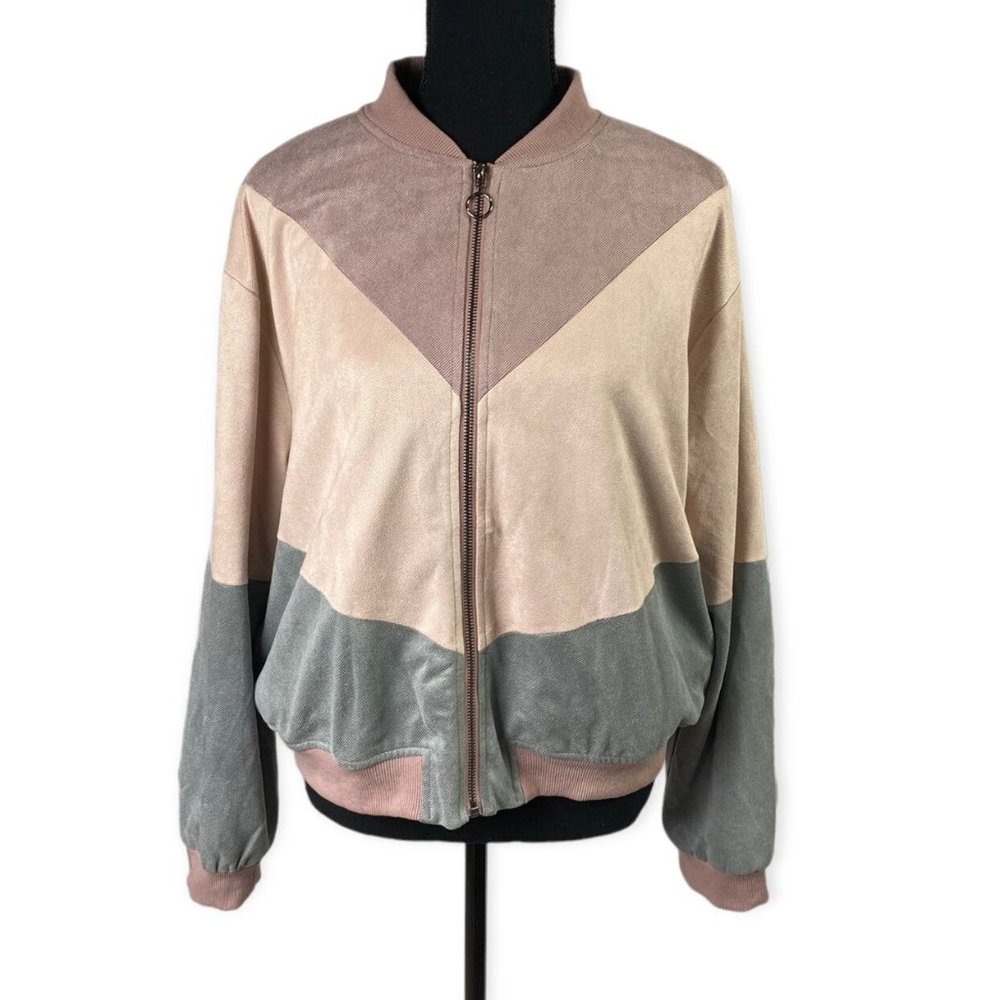 Paper Crane Women’s Color Block Bomber Jacket Size Large - Picture 1 of 10